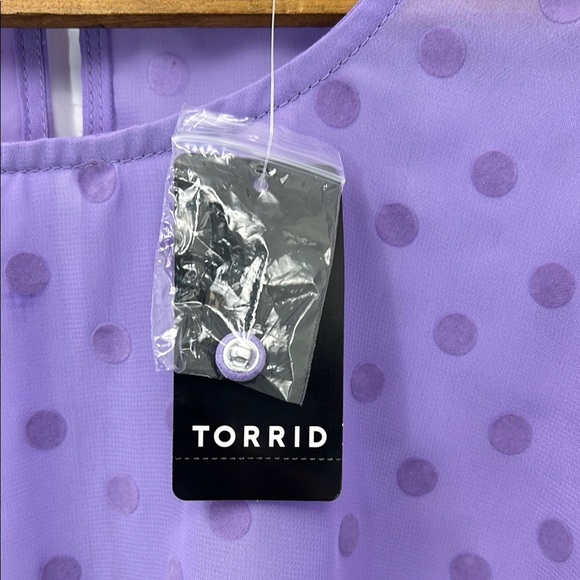 Torrid NWT Purple Polka Dot Women's Sheer Blouse Plus Size Curves Feminine Lilac - Picture 4 of 9